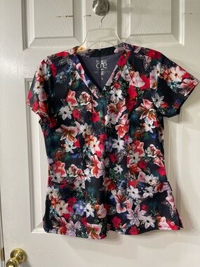 Barco Uniforms Women's Floral V-Neck Scrub Top - Black Multi